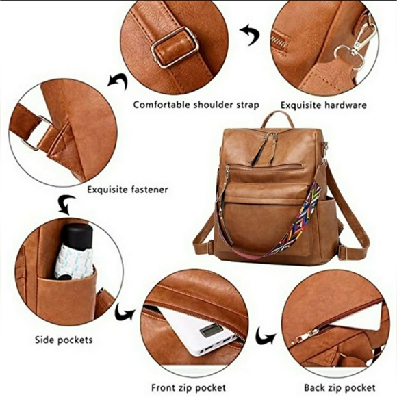 Cognac Convertible Guitar Strap Backpack Purse Bag - Picture 9 of 11